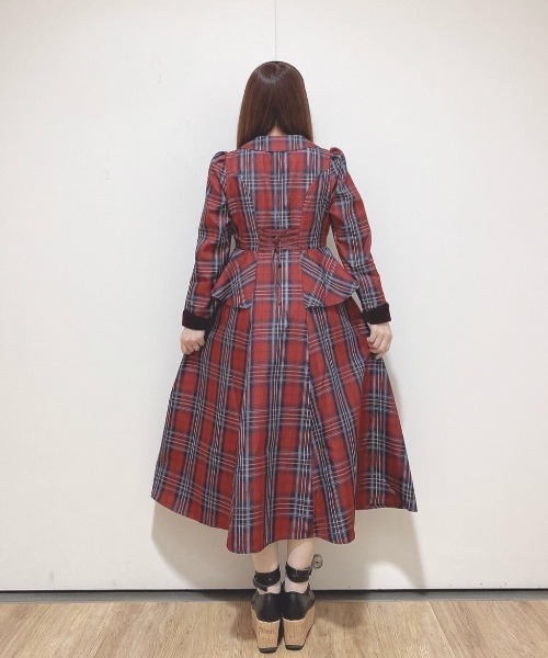 セール】別珍ラペルペプラムチェックワンピース/fint フィント