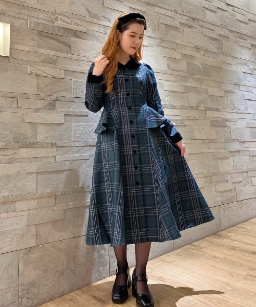 別珍ラペルペプラムチェックワンピース（ワンピース）｜an another