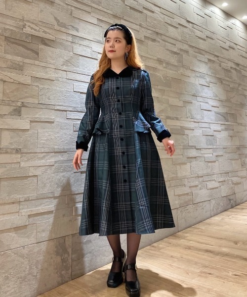 別珍ラペルペプラムチェックワンピース（ワンピース）｜an another