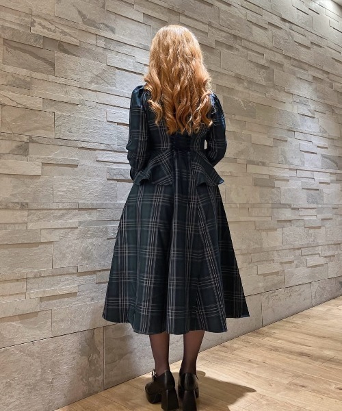 別珍ラペルペプラムチェックワンピース（ワンピース）｜an another