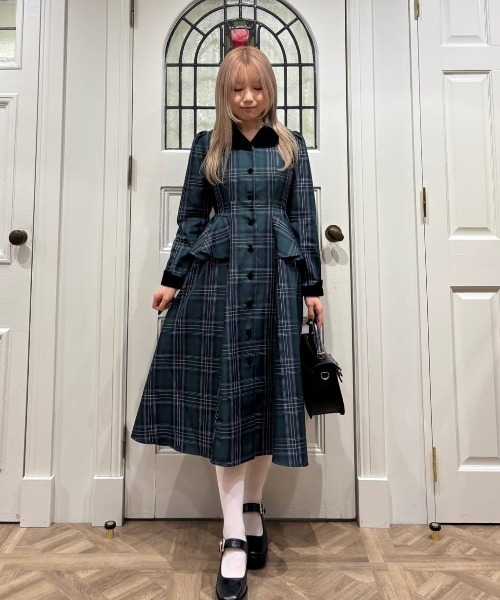 別珍ラペルペプラムチェックワンピース（ワンピース）｜an another