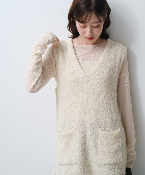 セール】【S.Mサイズ展開】リボンヤーンニットベスト（ベスト