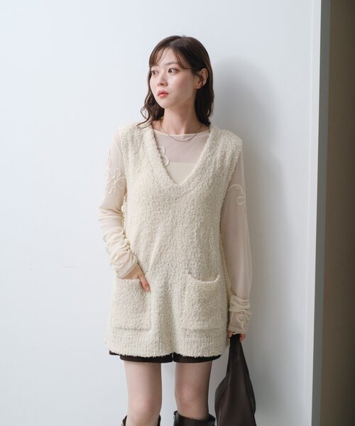 S.Mサイズ展開】リボンヤーンニットベスト（ベスト）｜Kastane