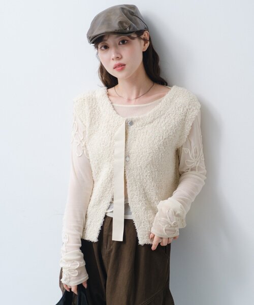 Kastane（カスタネ）の「*【S.Mサイズ展開】リボンヤーンニットベスト（ベスト・レディース・アイボリー/ブラウン/チャコールグレー・MEDIUM/SMALL）」の12枚目の写真