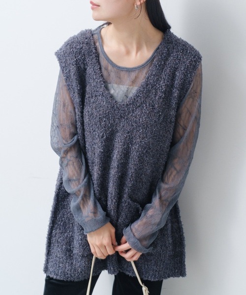 Kastane（カスタネ）の「*【S.Mサイズ展開】リボンヤーンニットベスト（ベスト・レディース・アイボリー/ブラウン/チャコールグレー・MEDIUM/SMALL）」の2枚目の写真