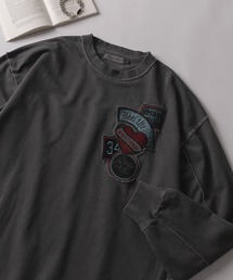 SlashDate | 【84】クロス／ワッペン アップリケ刺繍 ピグメント加工 ロングスリーブTシャツ(Tシャツ/カットソー)