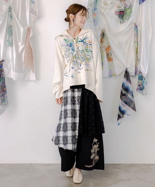 セール】ScoLar(スカラー) レース×チェック柄 異素材切替パンツ