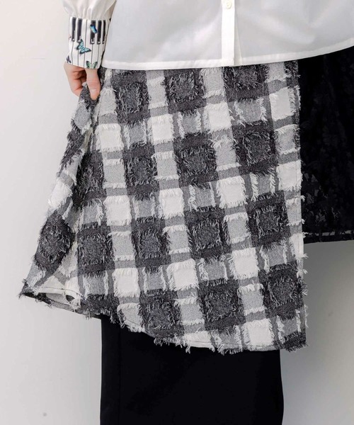 セール】ScoLar(スカラー) レース×チェック柄 異素材切替パンツ