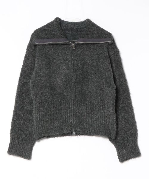 Lace Ladies（レースレディース）の「ウール混 ビッグカラー ダブルジップ ニット トップス（カーディガン/ボレロ・レディース・チャコールグレー/アイボリー・FREE）」の6枚目の写真