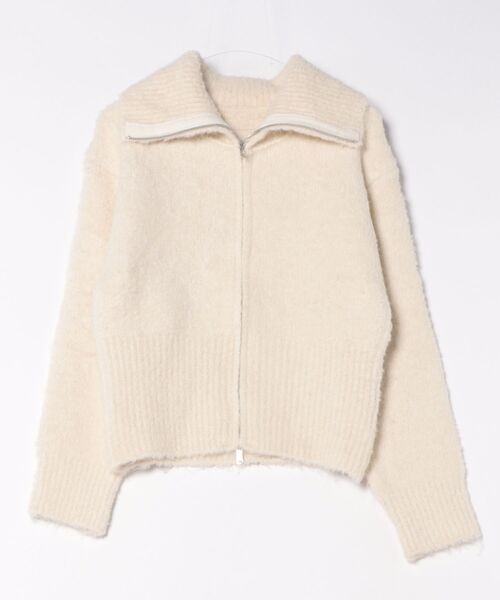 Lace Ladies（レースレディース）の「ウール混 ビッグカラー ダブルジップ ニット トップス（カーディガン/ボレロ・レディース・チャコールグレー/アイボリー・FREE）」の7枚目の写真