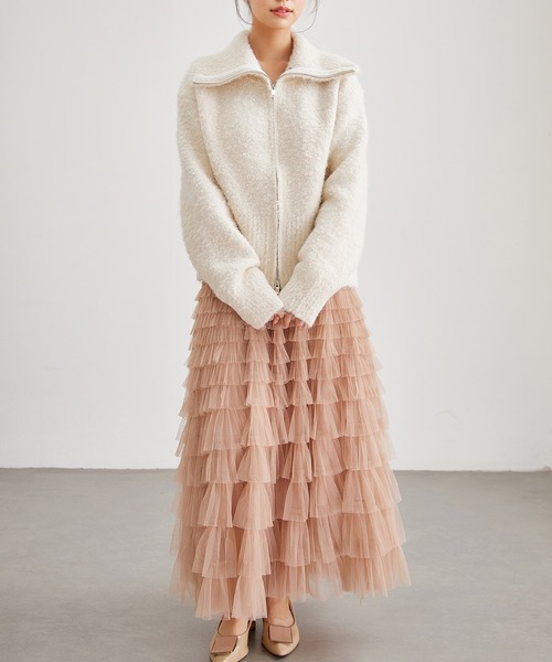 Lace Ladies（レースレディース）の「ウール混 ビッグカラー ダブルジップ ニット トップス（カーディガン/ボレロ・レディース・チャコールグレー/アイボリー・FREE）」の14枚目の写真