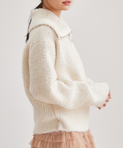 Lace Ladies（レースレディース）の「ウール混 ビッグカラー ダブルジップ ニット トップス（カーディガン/ボレロ・レディース・チャコールグレー/アイボリー・FREE）」の15枚目の写真