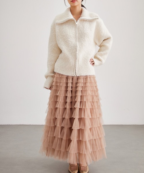 Lace Ladies（レースレディース）の「ウール混 ビッグカラー ダブルジップ ニット トップス（カーディガン/ボレロ・レディース・チャコールグレー/アイボリー・FREE）」の16枚目の写真