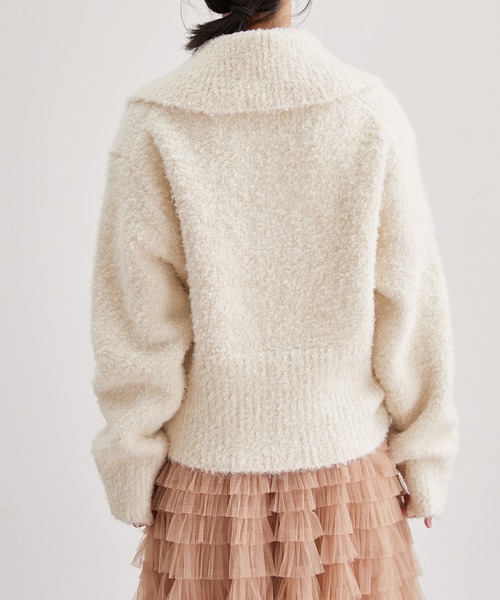 Lace Ladies（レースレディース）の「ウール混 ビッグカラー ダブルジップ ニット トップス（カーディガン/ボレロ・レディース・チャコールグレー/アイボリー・FREE）」の17枚目の写真