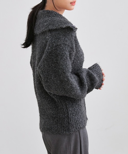 Lace Ladies（レースレディース）の「ウール混 ビッグカラー ダブルジップ ニット トップス（カーディガン/ボレロ・レディース・チャコールグレー/アイボリー・FREE）」の13枚目の写真