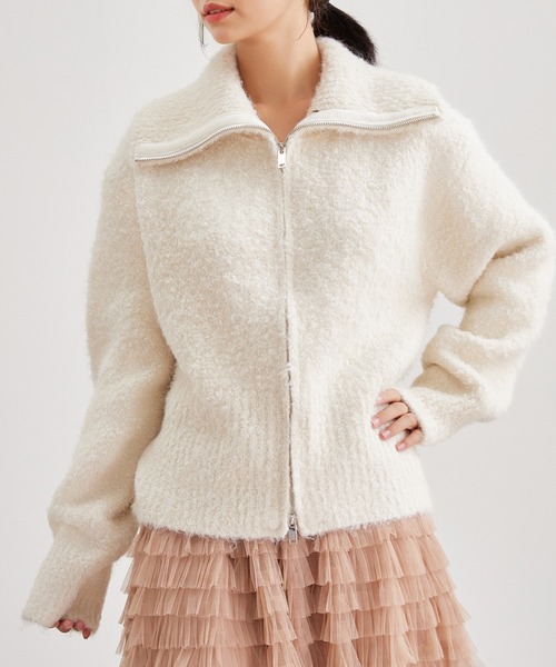 Lace Ladies（レースレディース）の「ウール混 ビッグカラー ダブルジップ ニット トップス（カーディガン/ボレロ・レディース・チャコールグレー/アイボリー・FREE）」の20枚目の写真