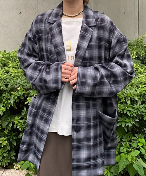 terrace(テラス)の「チェックテーラードシャツジャケット(テーラードジャケット・レディース・ネイビー・MEDIUM)」の1枚目の写真