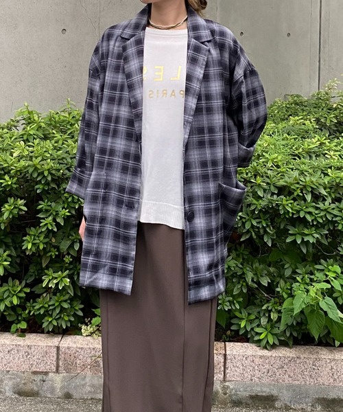 terrace(テラス)の「チェックテーラードシャツジャケット(テーラードジャケット・レディース・ネイビー・MEDIUM)」の4枚目の写真