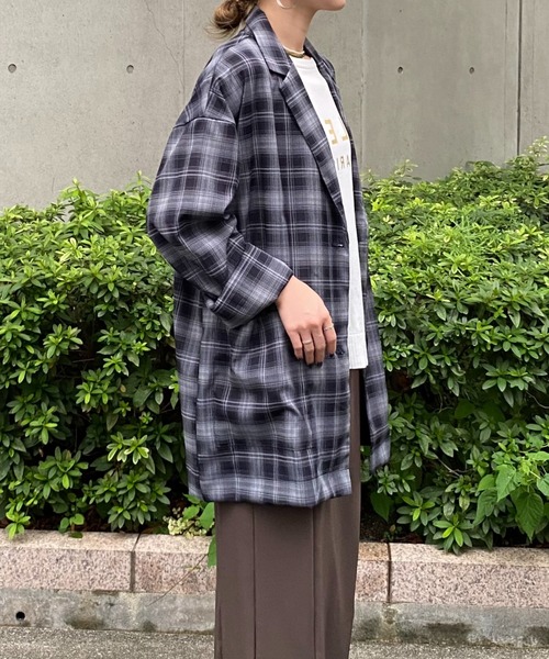 terrace(テラス)の「チェックテーラードシャツジャケット(テーラードジャケット・レディース・ネイビー・MEDIUM)」の9枚目の写真