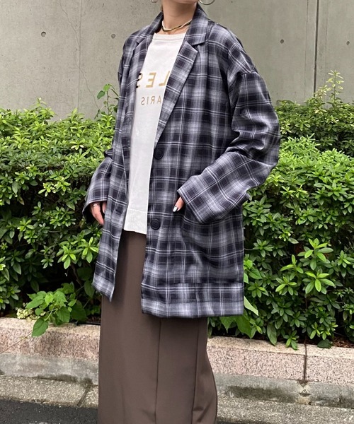 terrace(テラス)の「チェックテーラードシャツジャケット(テーラードジャケット・レディース・ネイビー・MEDIUM)」の13枚目の写真