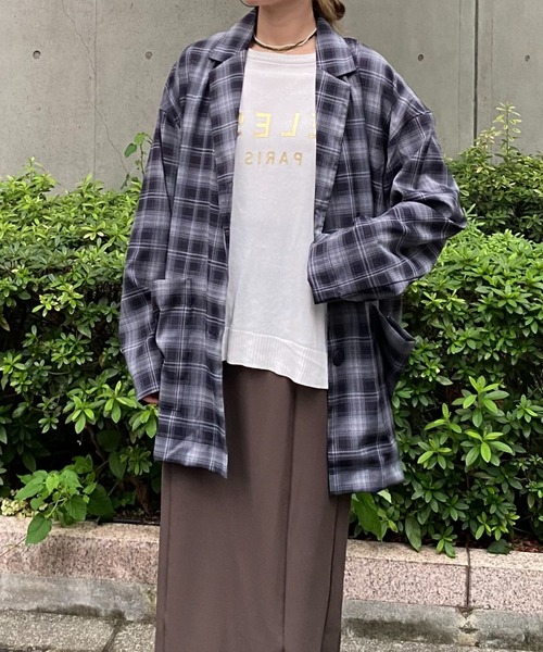 terrace(テラス)の「チェックテーラードシャツジャケット(テーラードジャケット・レディース・ネイビー・MEDIUM)」の11枚目の写真