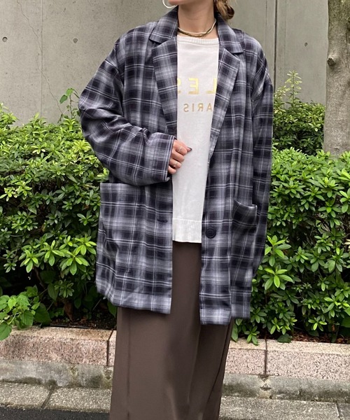 terrace(テラス)の「チェックテーラードシャツジャケット(テーラードジャケット・レディース・ネイビー・MEDIUM)」の15枚目の写真