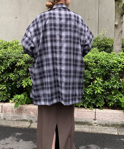 terrace(テラス)の「チェックテーラードシャツジャケット(テーラードジャケット・レディース・ネイビー・MEDIUM)」の10枚目の写真