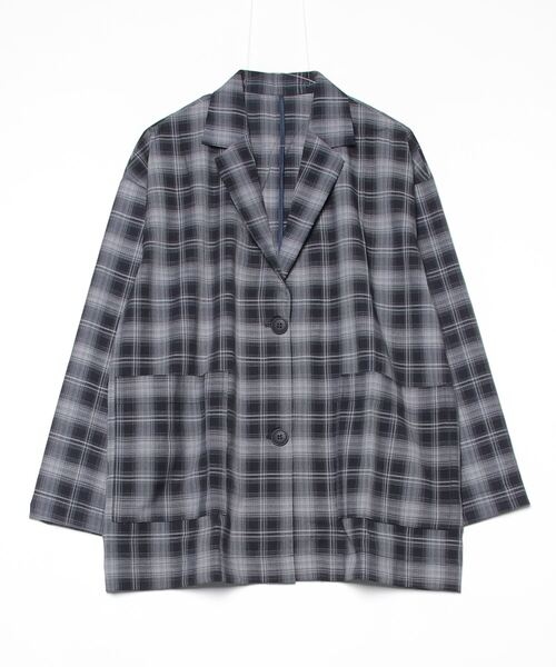 terrace(テラス)の「チェックテーラードシャツジャケット(テーラードジャケット・レディース・ネイビー・MEDIUM)」の14枚目の写真