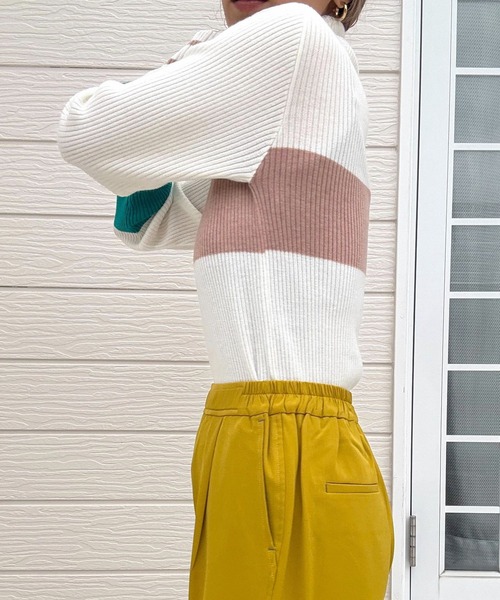 Q（キュー）の「リブタートルカラーニット（ニット/セーター・レディース・ライトグレー/アイボリー/ブラック・MEDIUM）」の13枚目の写真