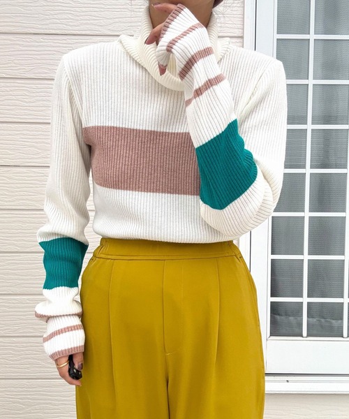 Q（キュー）の「リブタートルカラーニット（ニット/セーター・レディース・ライトグレー/アイボリー/ブラック・MEDIUM）」の17枚目の写真