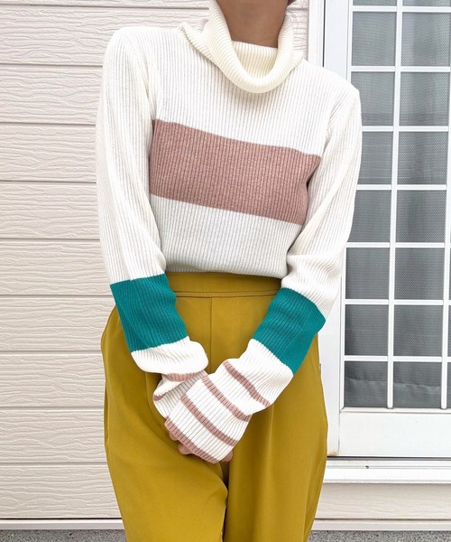 Q（キュー）の「リブタートルカラーニット（ニット/セーター・レディース・ライトグレー/アイボリー/ブラック・MEDIUM）」の16枚目の写真