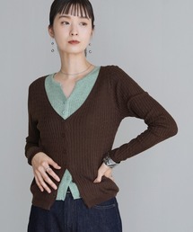 Yeoun（ヨウン）の「レイヤード風配色ニットカーディガン（カーディガン/ボレロ）」