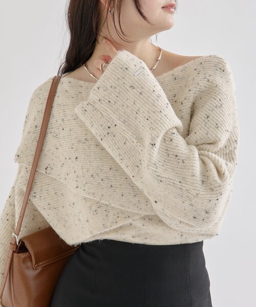 mystic（ミスティック）の「【今すぐお届け可能◎前後2WAY仕様】クロスニットスリットキャミSET（ニット/セーター・レディース・ライトグレー/ベージュ/グレー/アイボリー・FREE）」の2枚目の写真