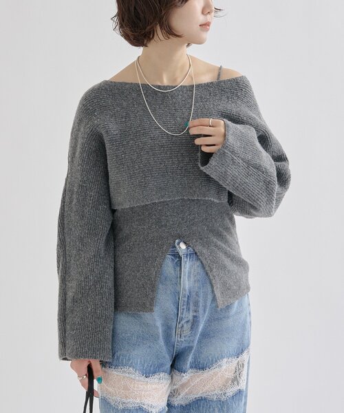 mystic＊クロスニットスリットキャミSET mystic（ミスティック）の「【今すぐお届け可能◎前後2WAY仕様】クロス