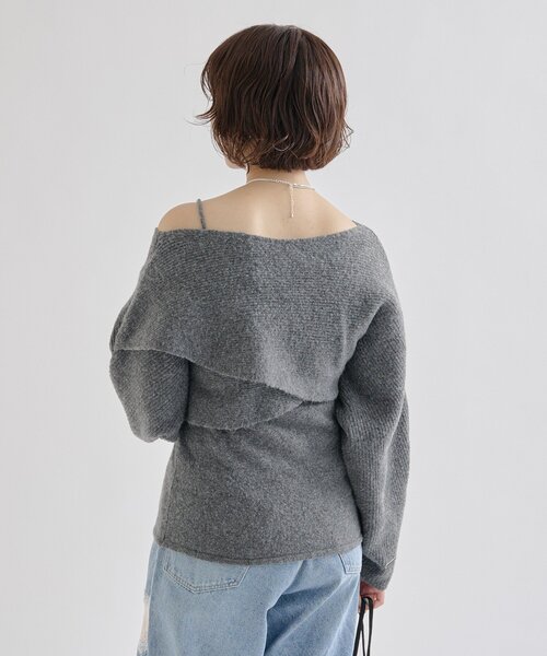 mystic（ミスティック）の「【今すぐお届け可能◎前後2WAY仕様】クロスニットスリットキャミSET（ニット/セーター・レディース・ライトグレー/ベージュ/グレー/アイボリー・FREE）」の7枚目の写真