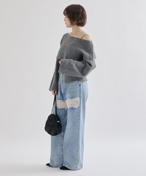 mystic（ミスティック）の「【今すぐお届け可能◎前後2WAY仕様】クロスニットスリットキャミSET（ニット/セーター・レディース・ライトグレー/ベージュ/グレー/アイボリー・FREE）」の13枚目の写真