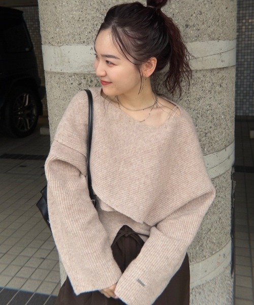 mystic（ミスティック）の「【今すぐお届け可能◎前後2WAY仕様】クロスニットスリットキャミSET（ニット/セーター・レディース・ライトグレー/ベージュ/グレー/アイボリー・FREE）」の4枚目の写真