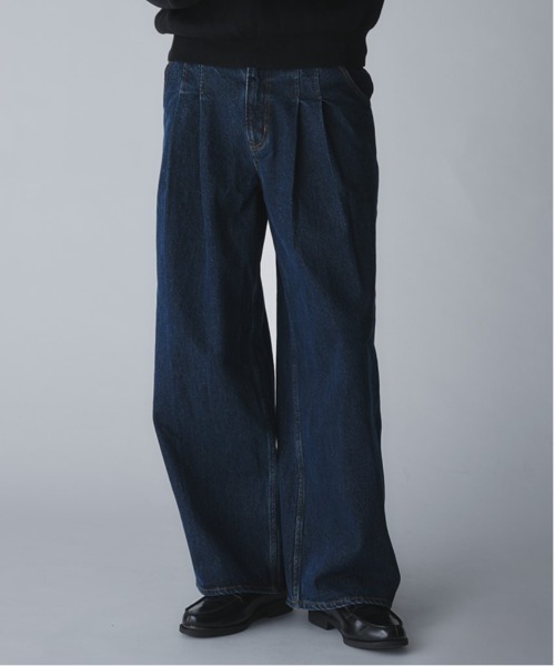 2tuck wide straight denim pants/ツータックワイドストレートデニム