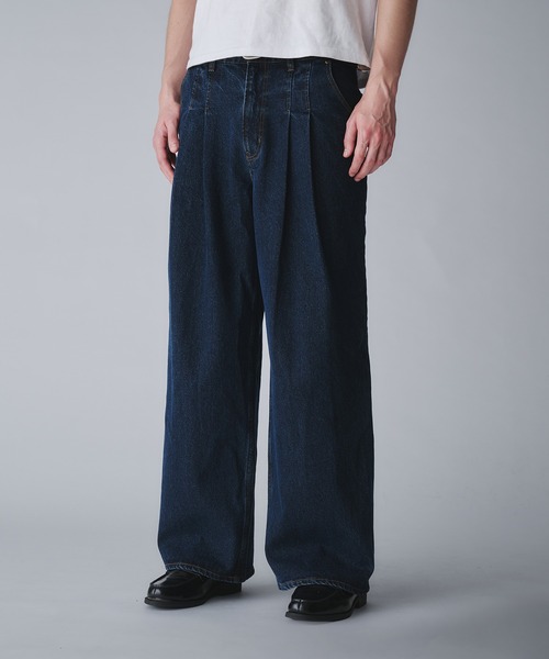 2tuck wide straight denim pants/ツータックワイドストレートデニム