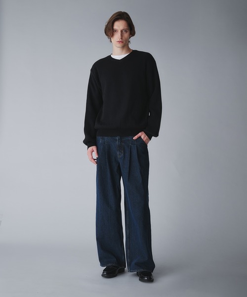 Regen Glanz（レーゲングランツ）の「2tuck wide straight denim pants/ツータックワイドストレートデニムパンツ（デニムパンツ・メンズ・ブラック/インディゴブルー・LARGE/SMALL/MEDIUM）」の6枚目の写真