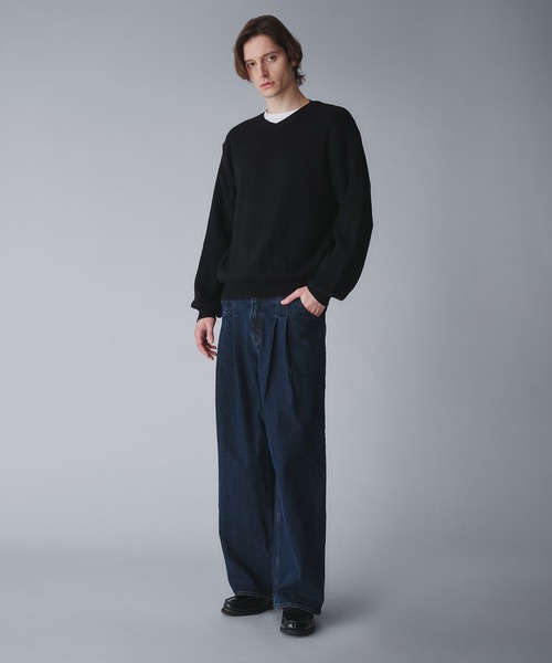 Regen Glanz（レーゲングランツ）の「2tuck wide straight denim pants/ツータックワイドストレートデニムパンツ（デニムパンツ・メンズ・ブラック/インディゴブルー・LARGE/SMALL/MEDIUM）」の7枚目の写真