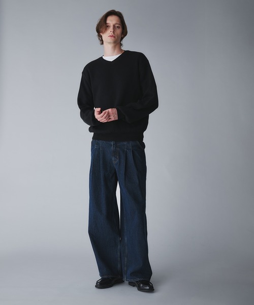 Regen Glanz（レーゲングランツ）の「2tuck wide straight denim pants/ツータックワイドストレートデニムパンツ（デニムパンツ・メンズ・ブラック/インディゴブルー・LARGE/SMALL/MEDIUM）」の8枚目の写真