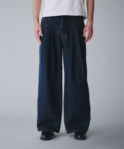 2tuck wide straight denim pants/ツータックワイドストレートデニム