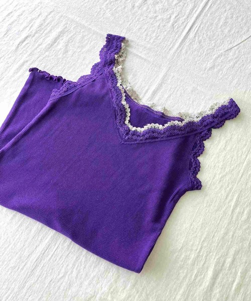 Q（キュー）の「バイカラーテレコタンク（タンクトップ・レディース・ブラック/パープル/ライトグレー・MEDIUM）」の3枚目の写真