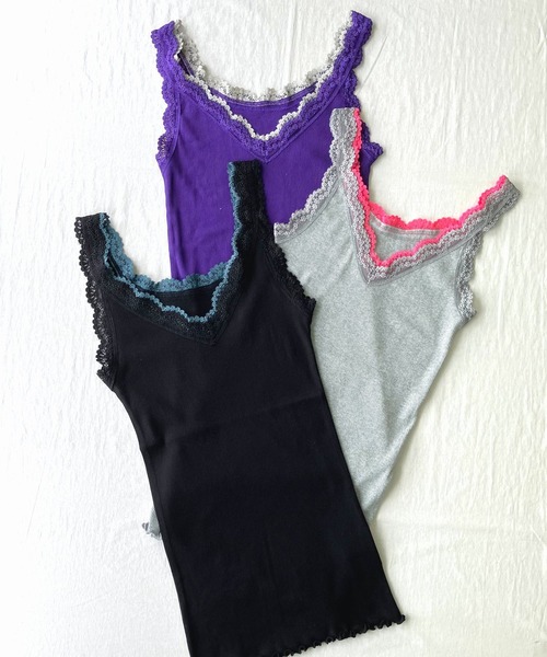Q（キュー）の「バイカラーテレコタンク（タンクトップ・レディース・ブラック/パープル/ライトグレー・MEDIUM）」の5枚目の写真