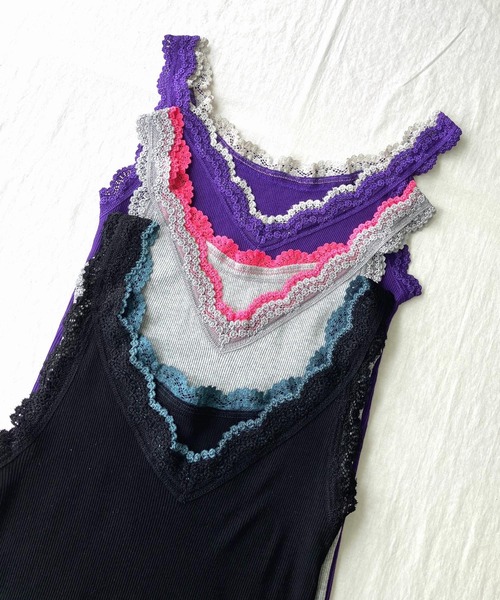 Q（キュー）の「バイカラーテレコタンク（タンクトップ・レディース・ブラック/パープル/ライトグレー・MEDIUM）」の6枚目の写真