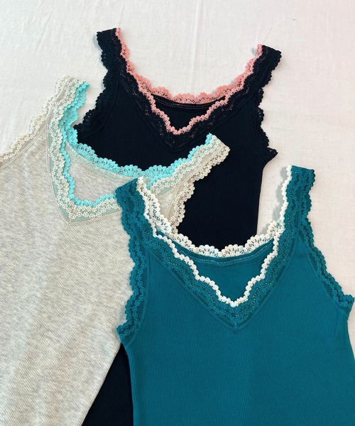 Q（キュー）の「バイカラーテレコタンク（タンクトップ・レディース・ブラック/パープル/ライトグレー/エメラルド/アイボリー/ネイビー・MEDIUM）」の13枚目の写真