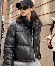 フェイクレザーショートダウンジャケット