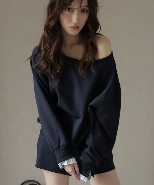 Ulysses（ユリシス）の「【セットアップ】ワンショルトップス＆レイヤードデザインショートパンツ（スウェット・レディース・ダークブルー/ベージュ・M/S）」の13枚目の写真