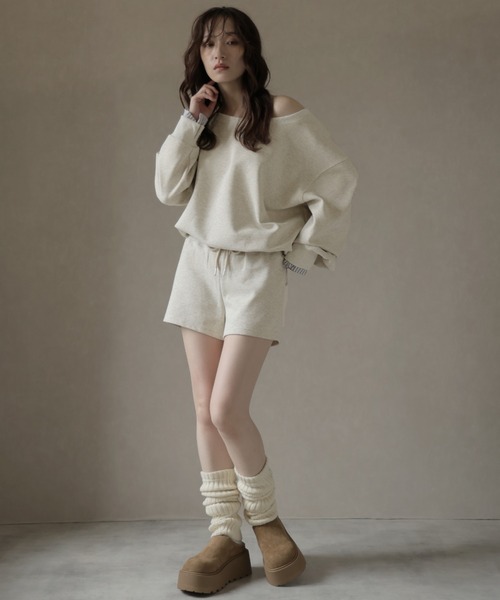 Ulysses（ユリシス）の「【セットアップ】ワンショルトップス＆レイヤードデザインショートパンツ（スウェット・レディース・ダークブルー/ベージュ・M/S）」の9枚目の写真